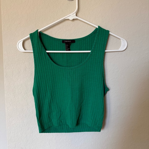 Forever 21 Green Ribbed Cropped Tank Top - Picture 1 of 4